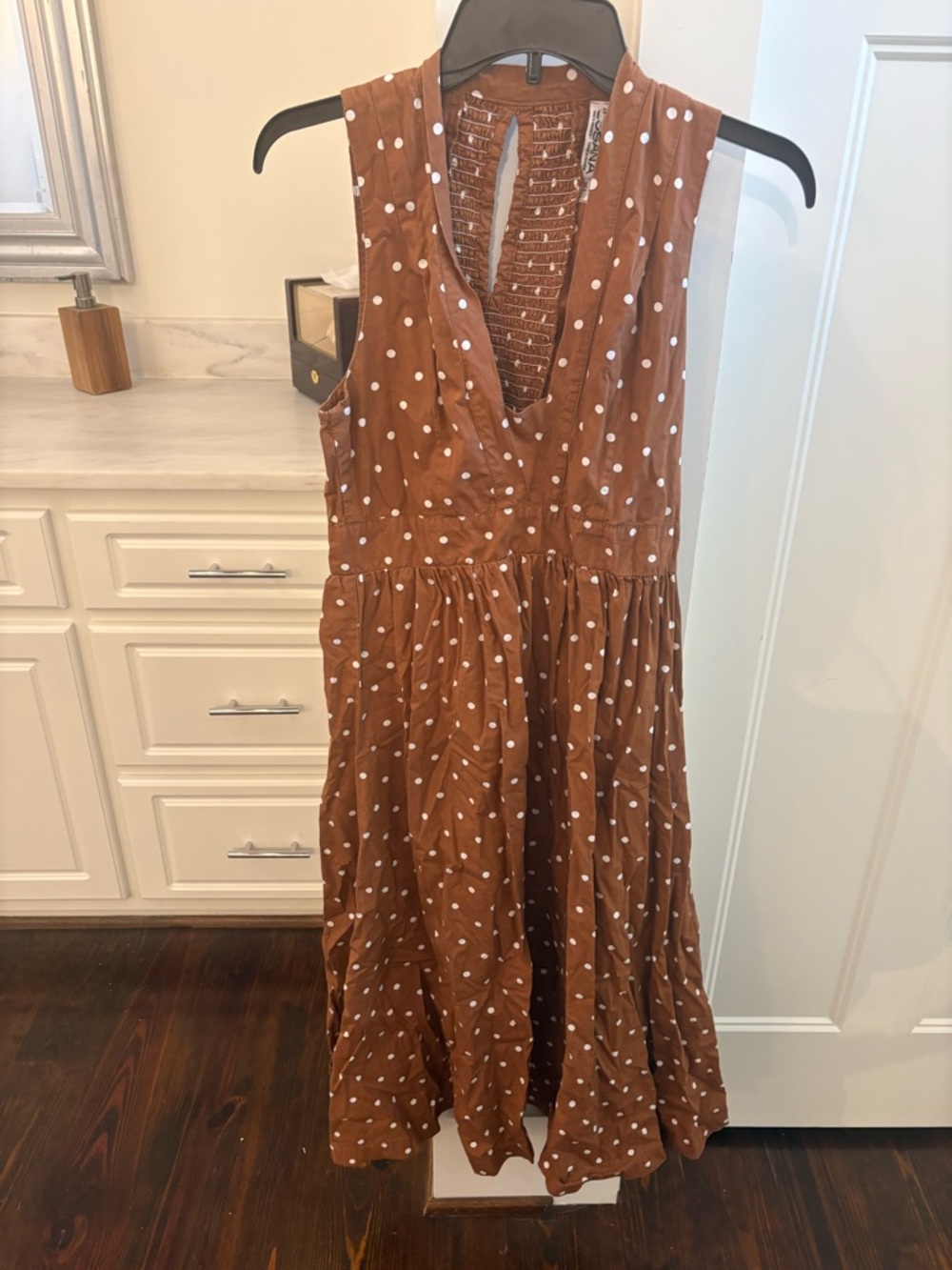 Sleeveless Brown Polka Dot V-Neck Dress